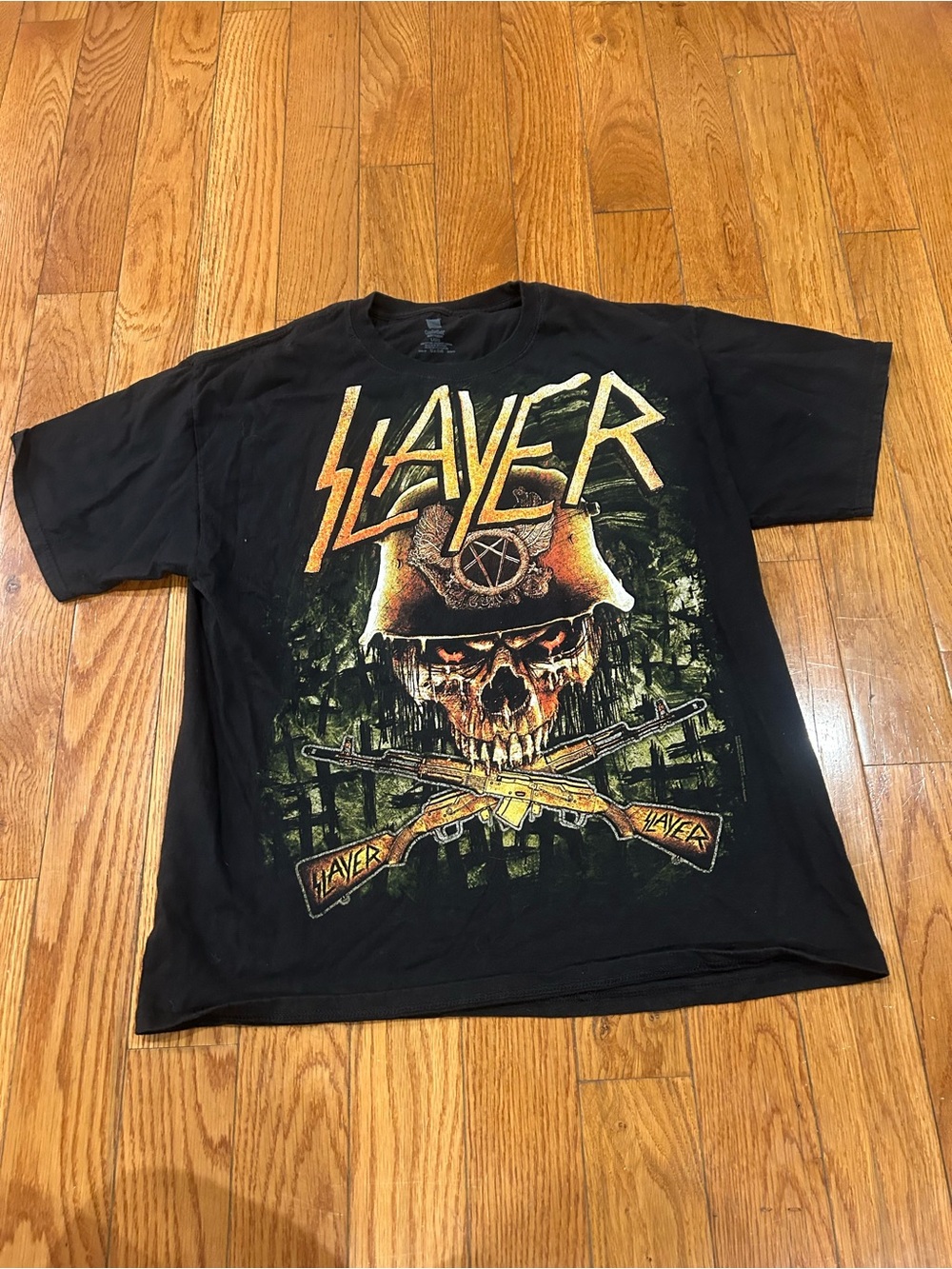Slayer Shirt Mens Large Black Thrash Metal Band Tee War Skull Helmet Cross - Picture 2 of 4